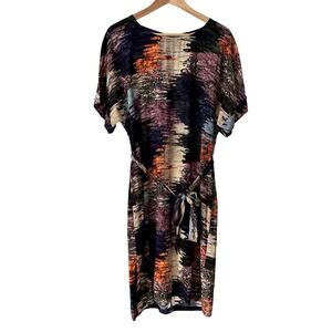 ELK NWT Arden Short Sleeve‎ Belted Impressionist Print Midi Shift Dress sz 4